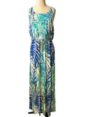 Sonoma Teal, Blue & Green Palm-Print Sleeveless Maxi Dress